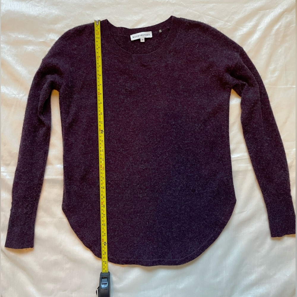 WHITE + WARREN Curved Rib Hem Crewneck Cashmere Sweater in Maroon/Purple/Magenta - Picture 5 of 10